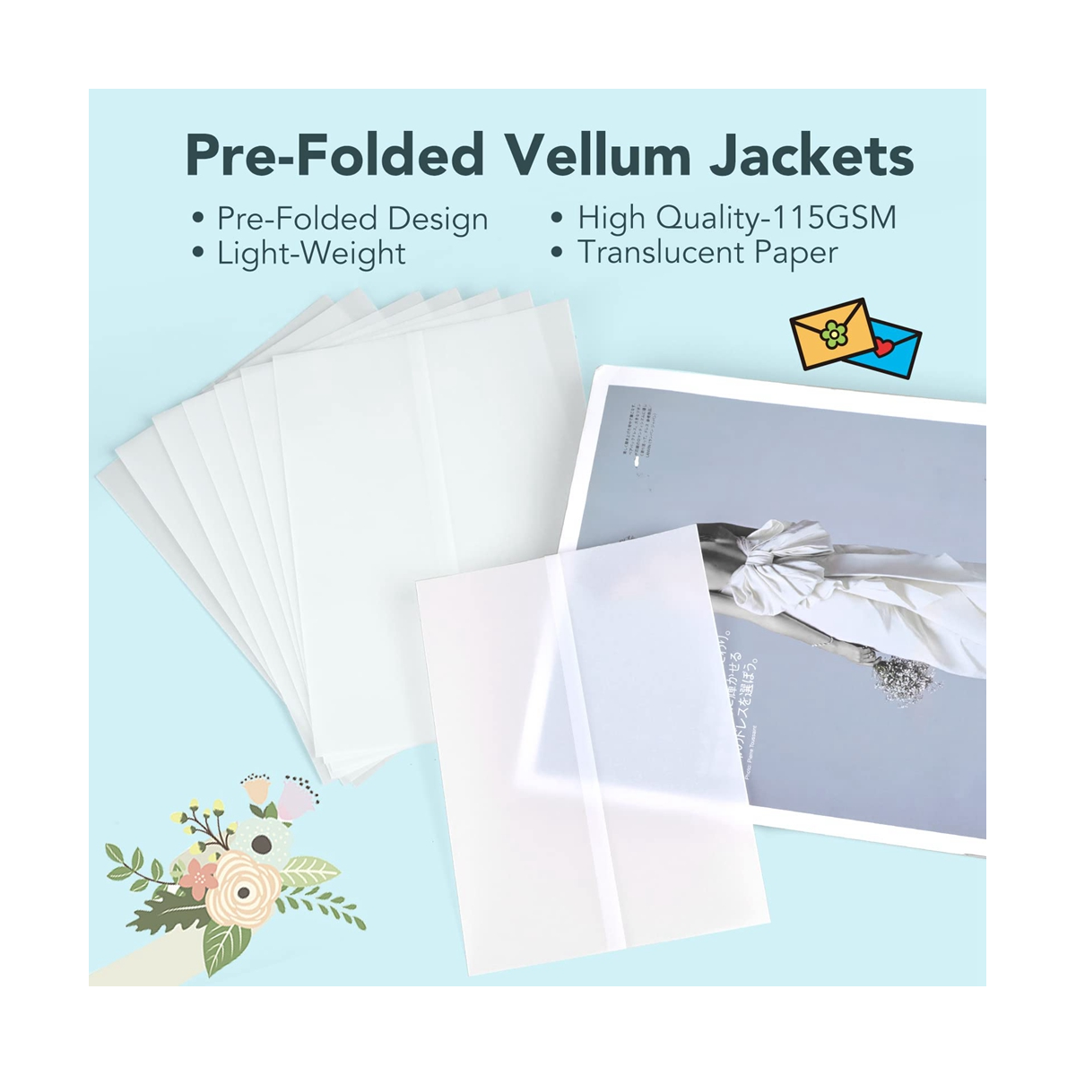 120Pcs Pre-Folded Vellum Paper, Printable Vellum Jackets
